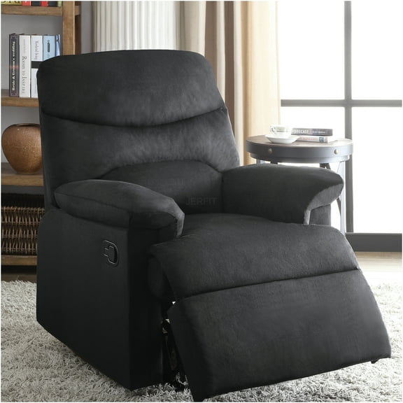 JERFIT Modern Fabric Recliner Chair with Pillow Top Arms, Push Back Reclining Mechanism, and Wall Hugger Design for Living Room, Black