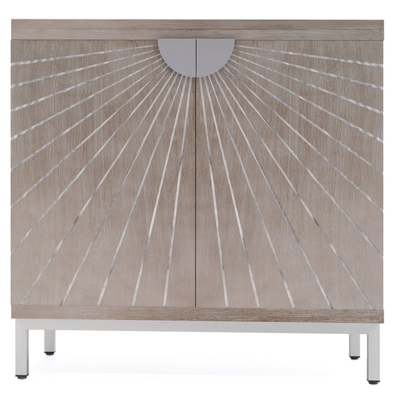 JERFIT Modern Farmhouse Accent Cabinet with 2 Doors, Beige Storage Cabinet with Distressed Finish for Bedroom, Living Room