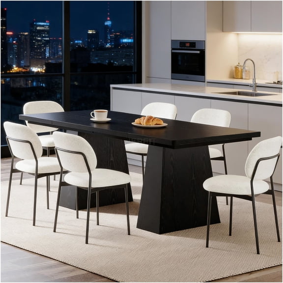 JERFIT Modern Farmhouse Dining Table 63 Inch, Black Wood Kitchen Table with Tapered Legs, Sturdy Multi-Purpose Desk for Home Office, Dining Room, and Conference