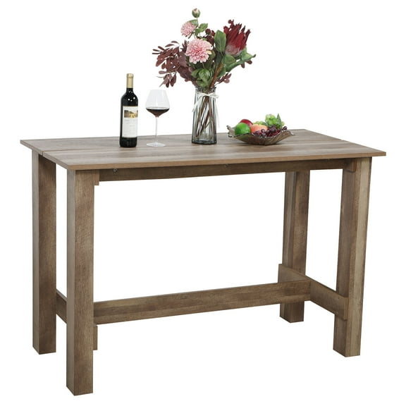 JERFIT Modern Farmhouse Dining Table, Brown Wood Grain Kitchen Table with Charging Gap, Study Desk for Small Space