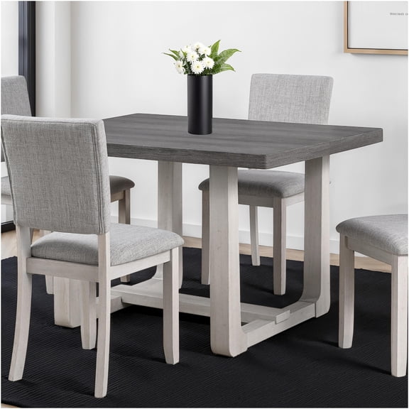 JERFIT Modern Farmhouse Dining Table for 4, 48 Inch Rectangle Kitchen Table with U-Shaped Trestle Base, Gray Transitional Dining Room Table