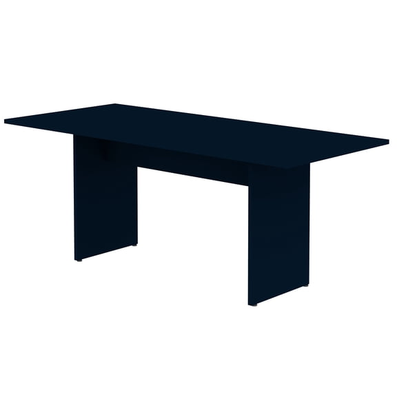 JERFIT Modern Farmhouse Dining Table for 6, Dark Blue Wood Grain Finish, Rustic H-Base Design