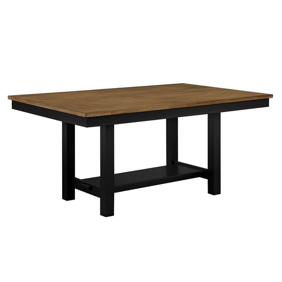 JERFIT Modern Farmhouse Dining Table with Storage Shelf, 2-Tone Brown Top Black Base, Seats 6, Rectangular Acacia Wood Kitchen Table