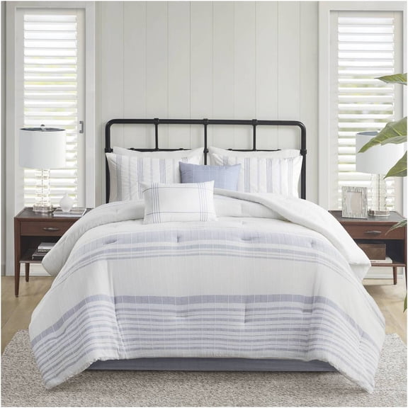 JERFIT Modern Farmhouse Jacquard Comforter Set 6-Piece Full, Oversized Multicolor Bedding Set with Ruffled Bedskirt & Decorative Pillows