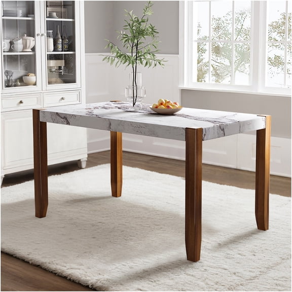JERFIT Modern Faux Marble Dining Table, Rectangular Kitchen Table with Sturdy Rubber Wood Legs, Easy to Clean Dining Room Table for 4-6, Minimalist Scandinavian Design