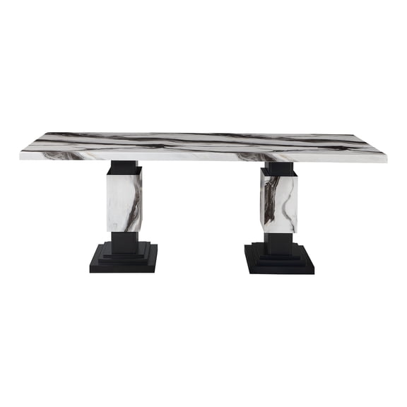 JERFIT Modern Faux Marble Dining Table for 6, Rubberwood Pedestal Base, Black and White Zebra Pattern Rectangular Kitchen Table