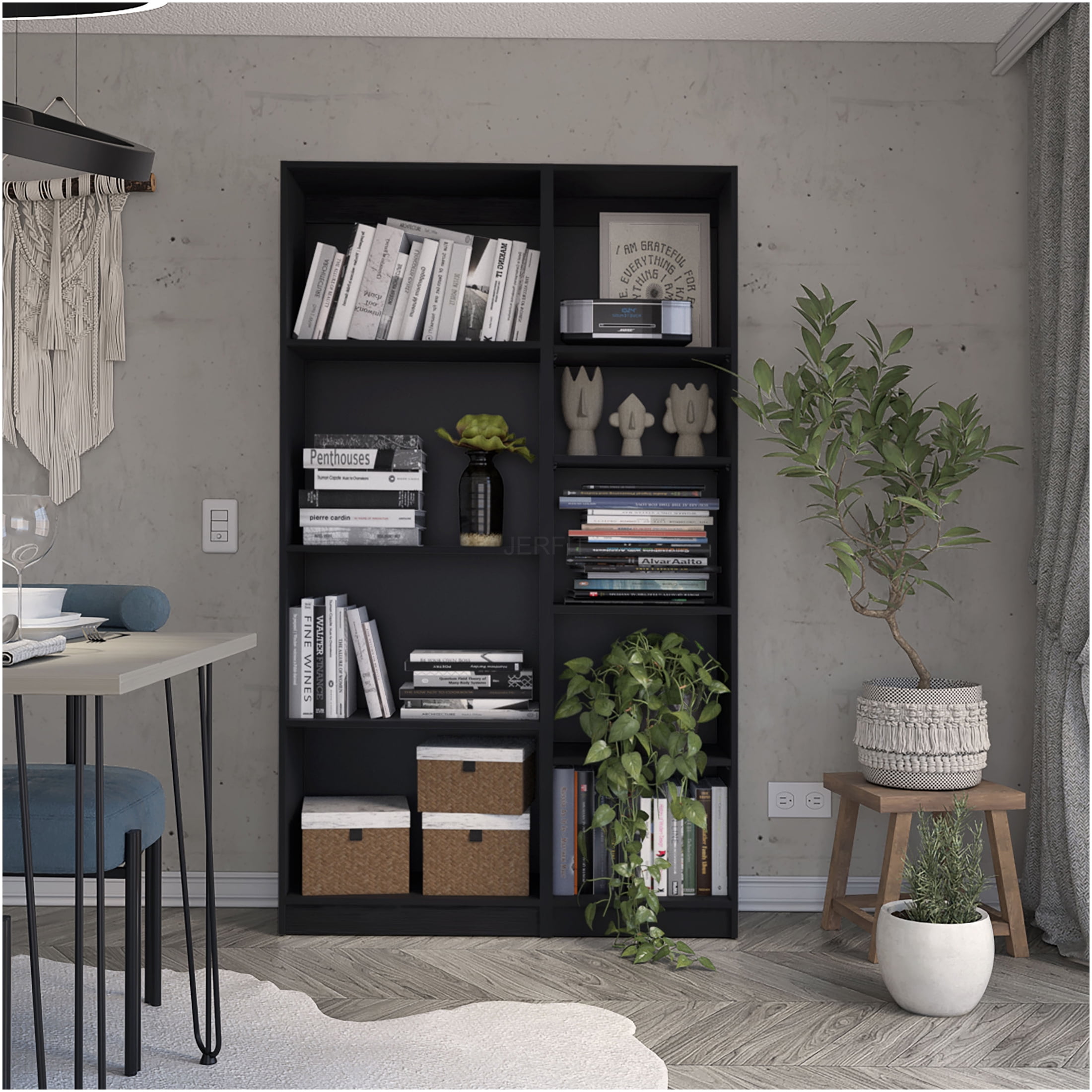 JERFIT Modern Faux Marble Executive Desk - Large Computer Desk for Home Office, Conference Table with Sturdy Particle Board, Spacious Black Writing Desk