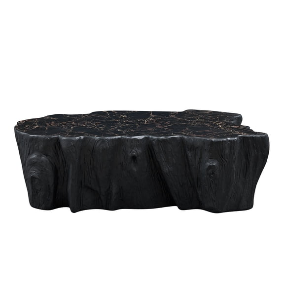 JERFIT Modern Fiberglass Coffee Table, 48.62 Inch Unique Shape Sofa Table for Living Room, No Assembly Needed, Mid-Century Black Center Table