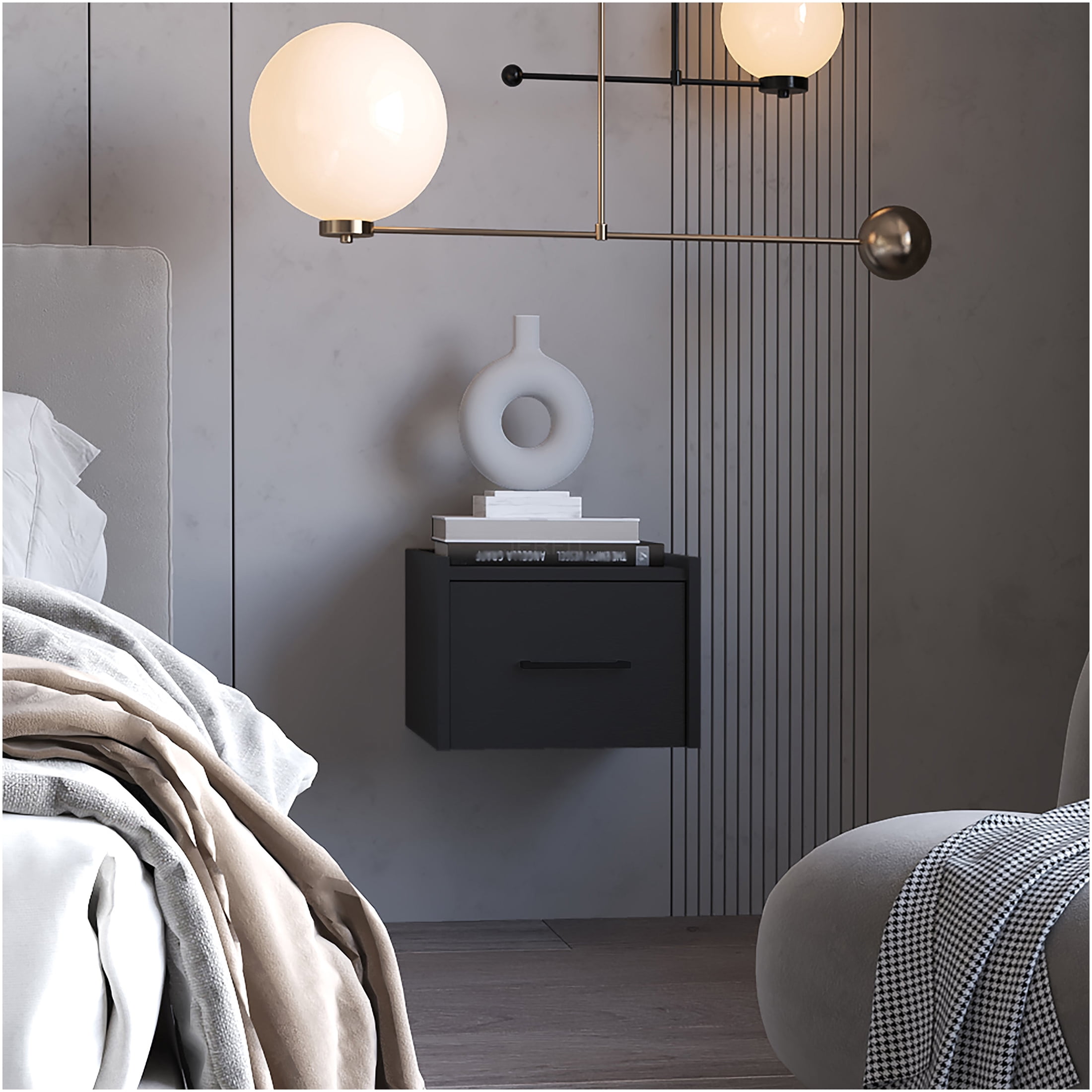 JERFIT Modern Floating Nightstand Wall Mounted, Wood Bedside Table with ...