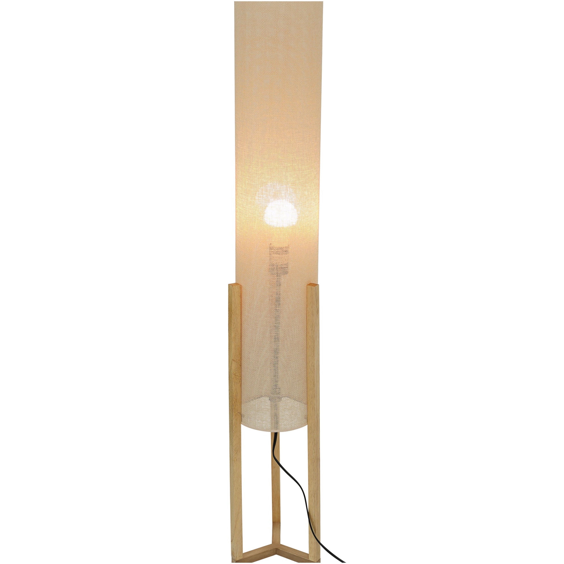 JERFIT Modern Floor Lamp for Living Room, Tall Standing Light with Drum Shade, Oak Wood Accent, Foot Switch, 110V-120V Plug-in for Bedroom, Office, Reading Nook