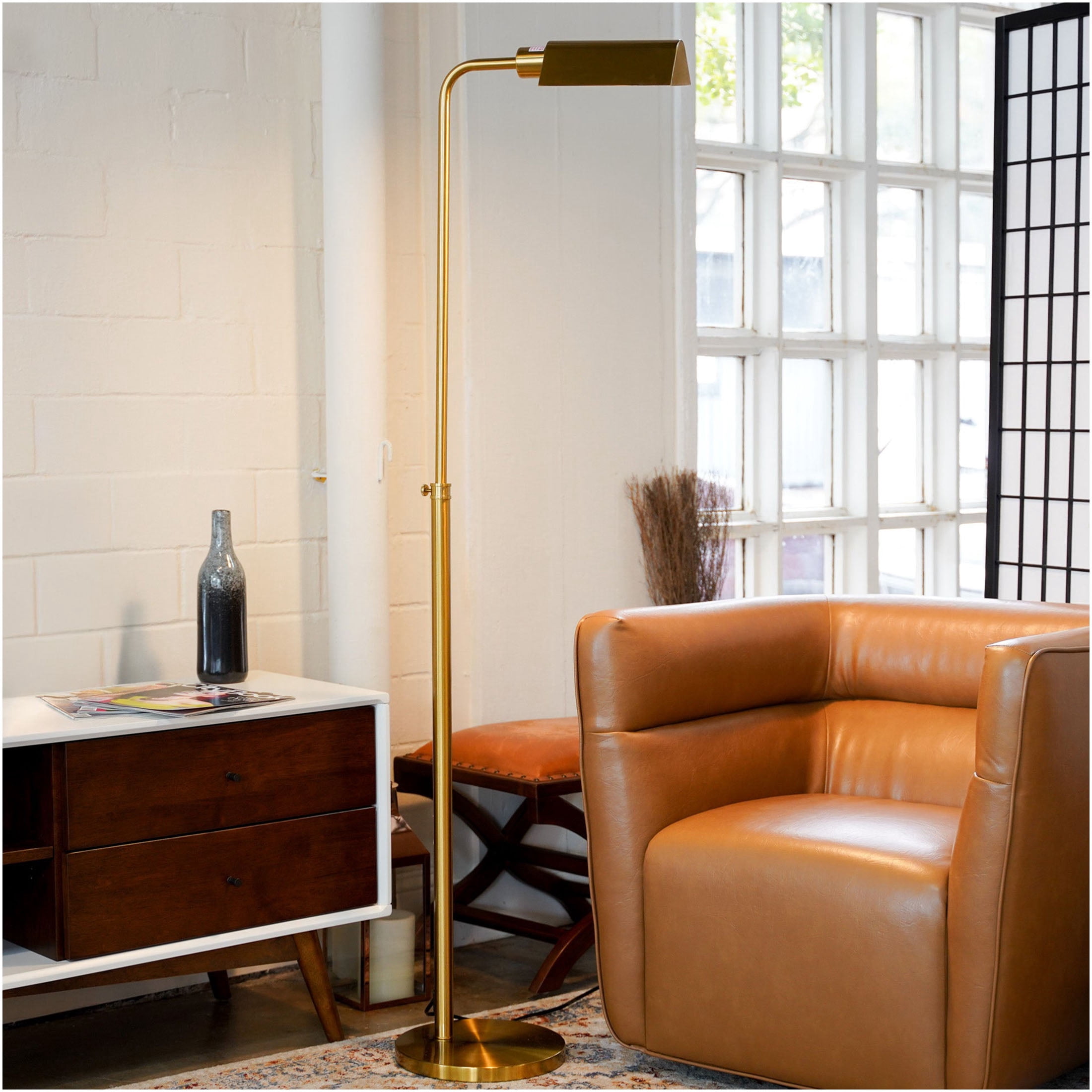 JERFIT Modern Floor Lamp for Living Room, Minimalist Gold Standing Light with White Shade, Plug-in Tall Corner Lamp for Bedroom Office