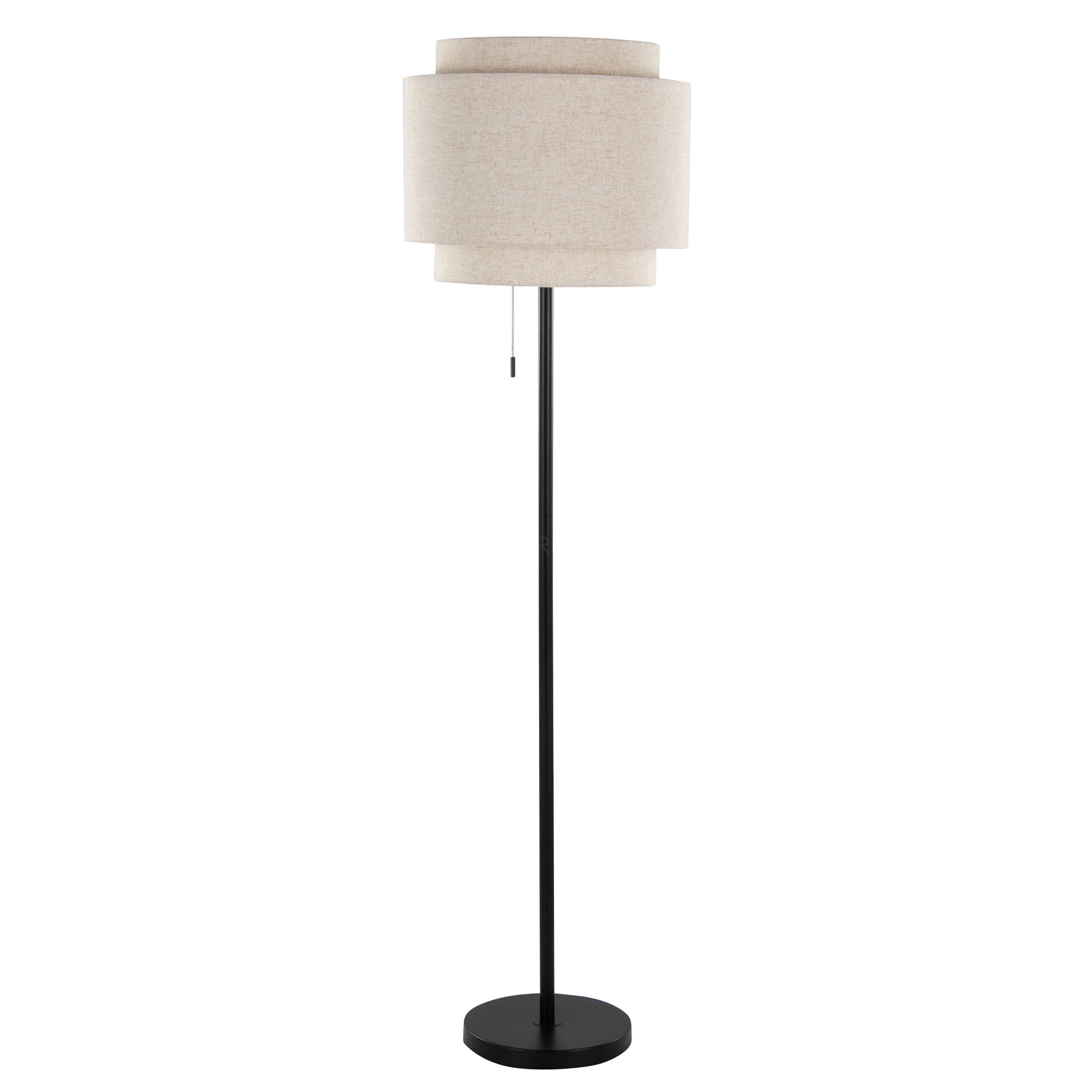 JERFIT Modern Floor Lamp with Tiered Shade, Black Metal Standing Lamp for Living Room Bedroom Office