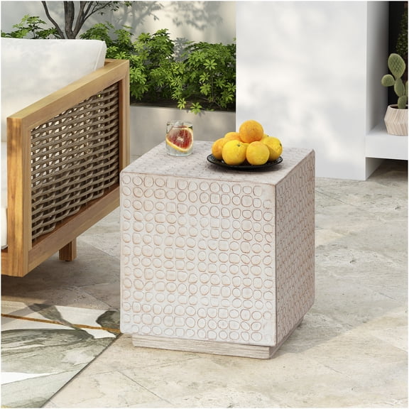 JERFIT Modern Fluted Cube Side Table, MGO End Table Nightstand for Indoor Outdoor, Small Accent Table with Storage for Living Room, Bedroom, Patio, Antique Brown