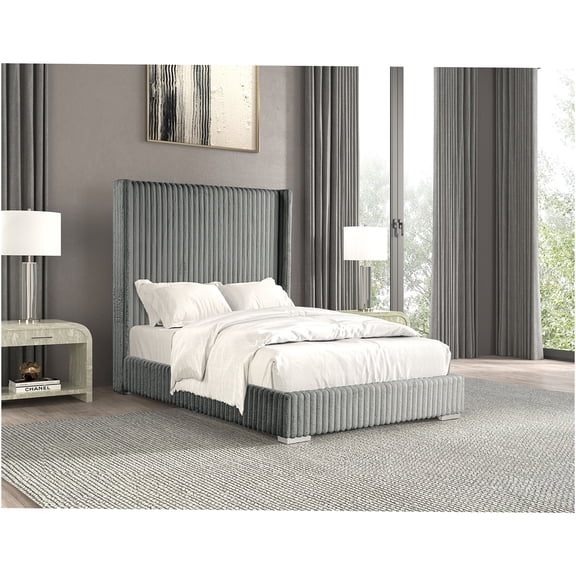 JERFIT Modern Full Size Platform Bed Frame with Chenille Upholstery, Gray