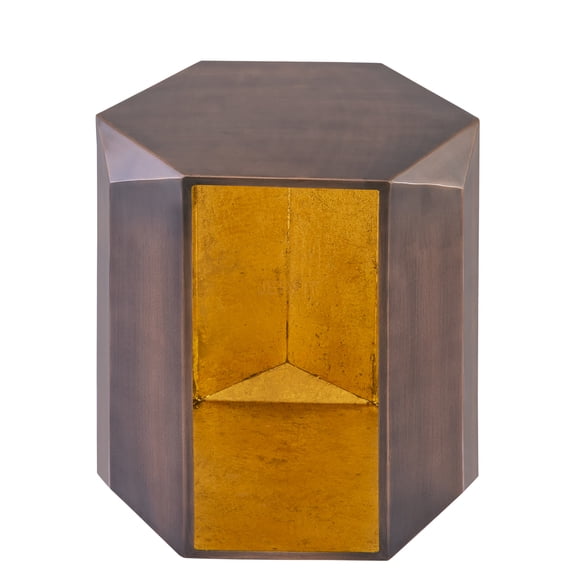 JERFIT Modern Geometric Hexagonal End Table, Antique Copper Finish with Gold Foil Interior for Primary Living Spaces