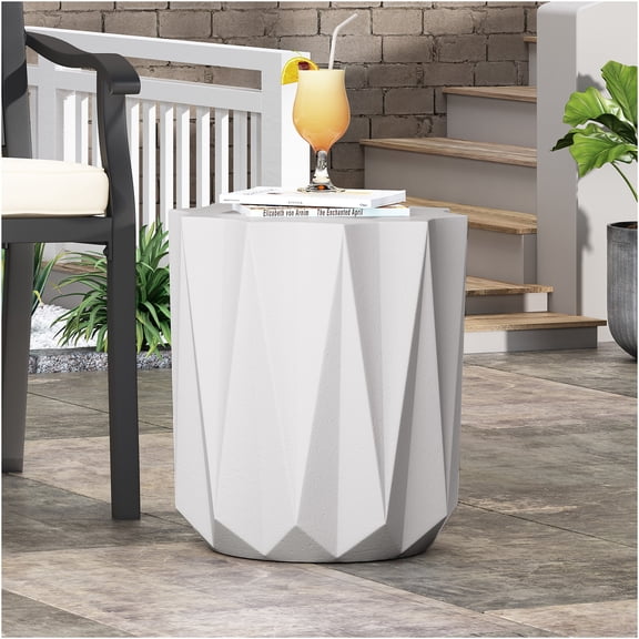 JERFIT Modern Geometric Lightweight Concrete Outdoor End Table, Antique White Star Top Accent Table for Patio, Garden, Poolside