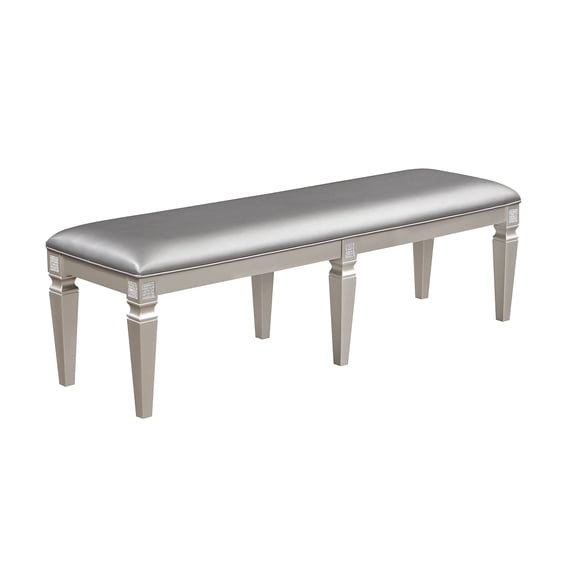 JERFIT Modern Glam Upholstered Bench with Sparkling Embellishments, Silver Gray Finish for Dining Room, Living Room, Bedroom