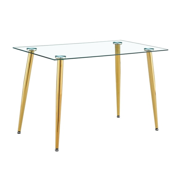 JERFIT Modern Glass Dining Table with Golden Metal Legs, Rectangular Minimalist Design Kitchen Table for Small Space, Living Room, Breakfast Nook