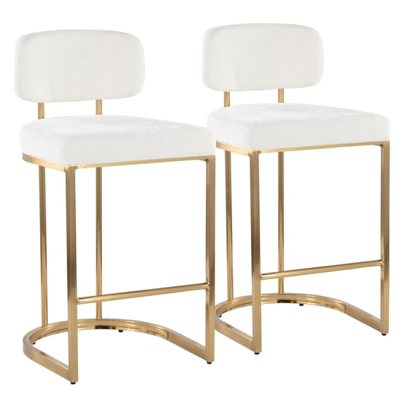 JERFIT Modern Gold Bar Stools Set of 2, Cream Fabric Upholstered Counter Height Stools for Kitchen Island, Dining & Home Decor