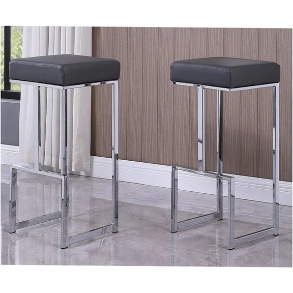 JERFIT Modern Gray Bar Stool Set of 2, Backless Counter Stools with Chrome Base and Faux Leather Upholstery for Kitchen Island, Dining Room, Home Bar