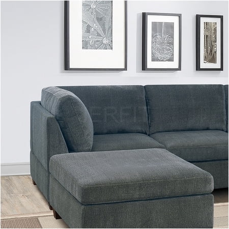 JERFIT Modern Gray Chenille 7-Piece Modular Sectional Sofa Set with Ottomans, U-Shaped Convertible Couch for Living Room