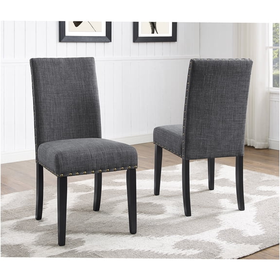 JERFIT Modern Gray Fabric Dining Chairs Set of 2 with Nailhead Trim and Hardwood Frame for Kitchen and Dining Room