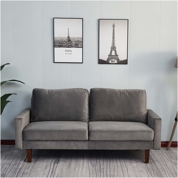 JERFIT Modern Gray Loveseat Sofa with Solid Wood Frame, Plush Microfiber Fabric for Cozy Living Room, Bedroom