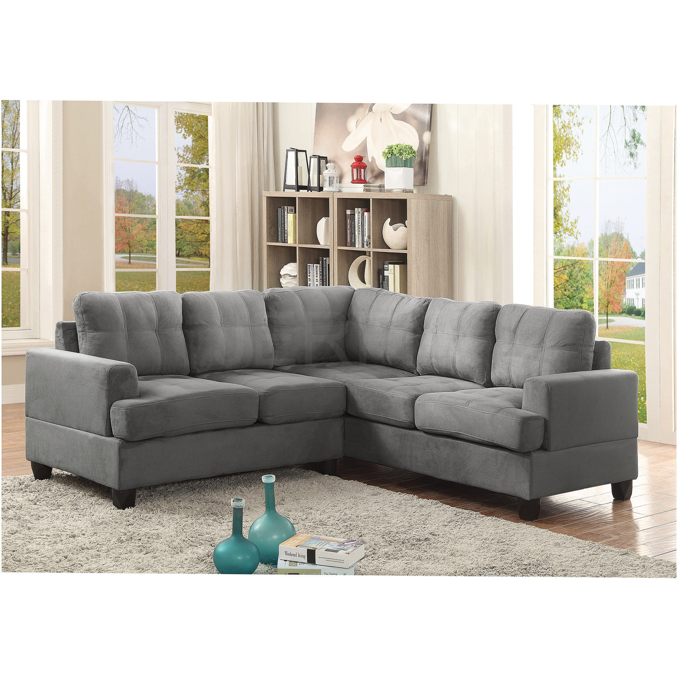 JERFIT Modern Gray Microfiber Sectional Sofa with Chaise, Reversible L