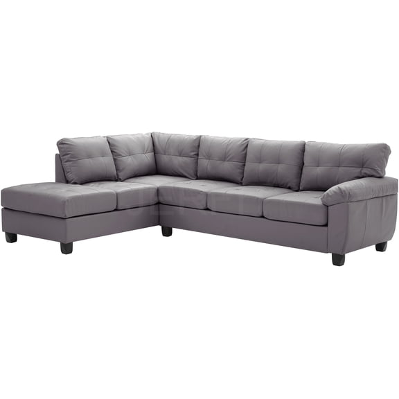 JERFIT Modern Gray PU Leather Reversible Chaise Sectional Sofa with Removable Backs for Easy Delivery
