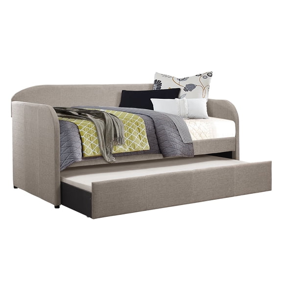 JERFIT Modern Gray Upholstered Daybed with Pull-Out Trundle, Engineered Wood Frame, Arch Back Design for Contemporary Living Space