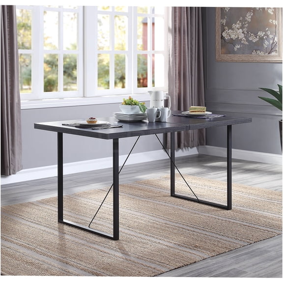 JERFIT Modern Grey Oak and Black Dining Table with Metal Sled Base for 6, Industrial Rectangular Kitchen Table for Dining Room