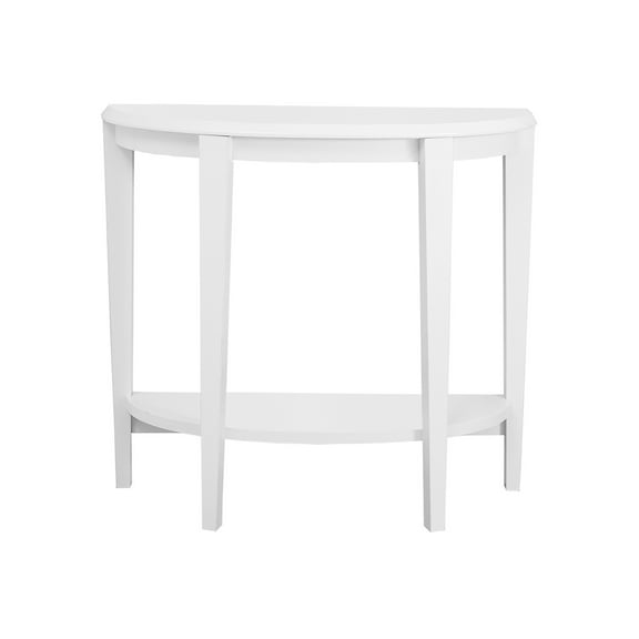 JERFIT Modern Half Moon Console Table with Shelf, Narrow Sofa Table for Entryway, Hallway, Living Room, Bedroom, White Laminate Finish