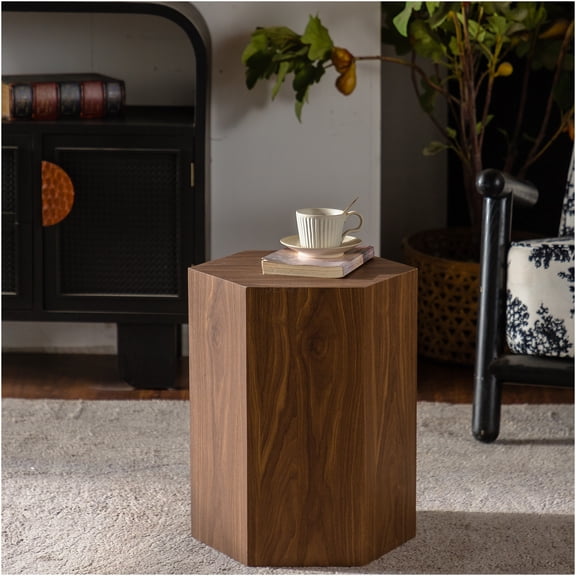 JERFIT Modern Hexagon End Table, Fully Assembled Small Space Nightstand with Natural Wood Finish for Living Room, Bedroom, Office