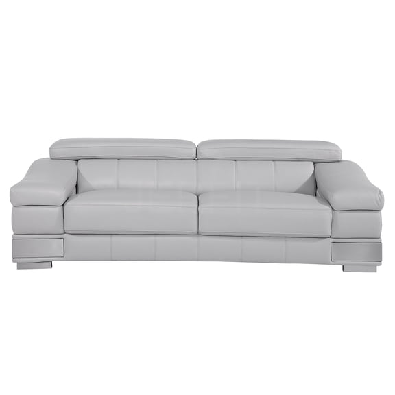 JERFIT Modern Italian Leather Sofa, 3-Seater Couch with Chrome Legs for Living Room, Light Gray Top Grain Leather Sofa