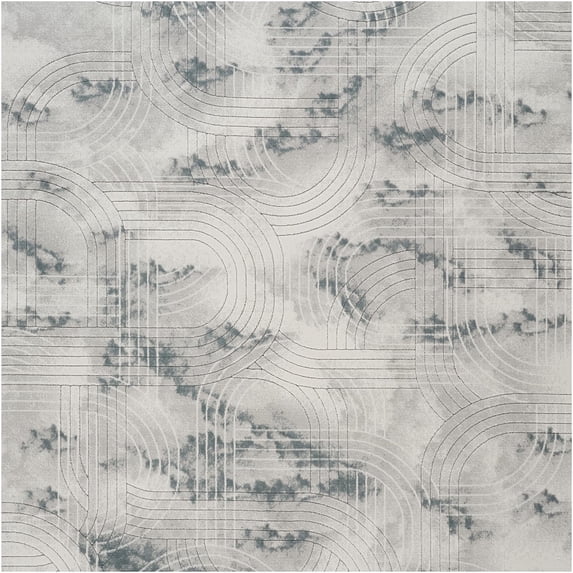 JERFIT Modern Ivory and Grey Area Rug 7x10 Feet, Non-Shedding Soft Polyester Rug for Living Room Bedroom, 3D Geometric Pattern Low Pile Carpet