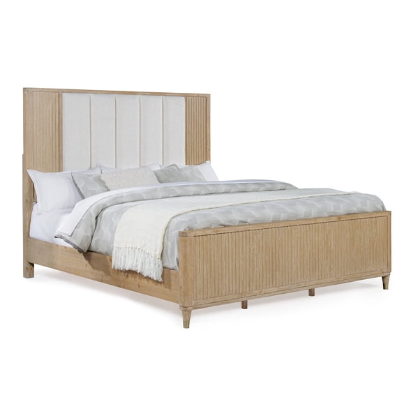 JERFIT Modern King Bed Frame with Upholstered Headboard, Natural Wood Finish, Clean Lines for Contemporary Bedroom