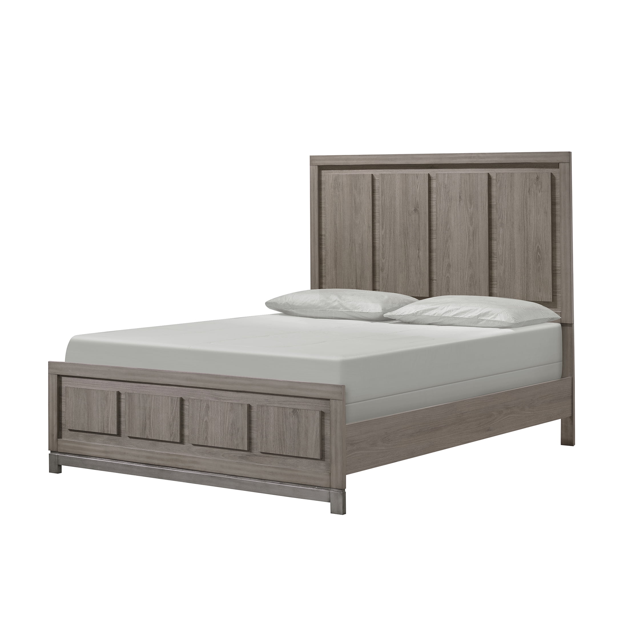 JERFIT Modern King Size Bed Frame with Headboard, Minimalist Platform Bed, Grey Oak Wood Bedroom Furniture