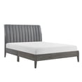 thumbnail image 1 of JERFIT Modern King Size Bed with Velvet Headboard, Gray Upholstered Platform Bed, Wood Frame No Box Spring Needed, All-in-One Box Delivery, 1 of 8