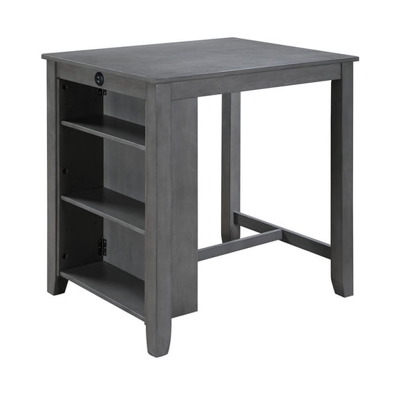 JERFIT Modern Kitchen Dining Table with USB Charging Ports, Storage Shelf, Solid Wood Counter Height Table in Gray