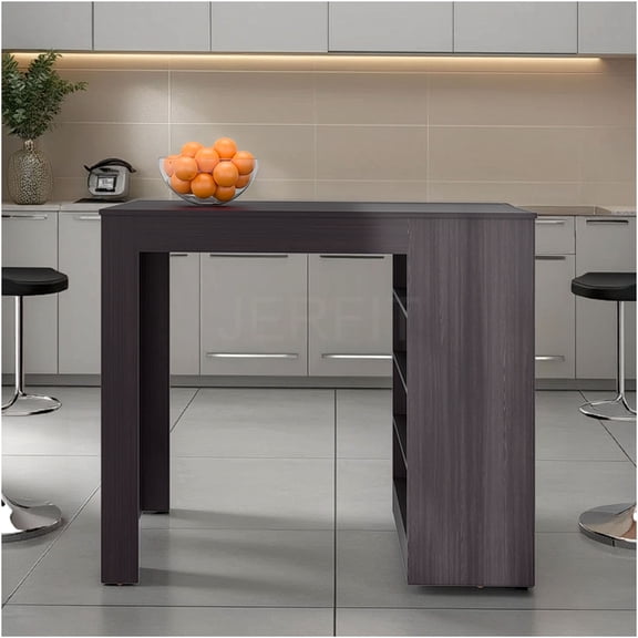 JERFIT Modern Kitchen Island Cart with Open Shelves, Wenge Finish, Space-Saving Mobile Kitchen Counter for Small Spaces