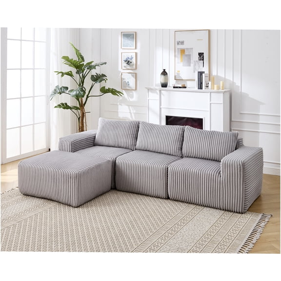 JERFIT Modern L-Shape Modular Sectional Sofa with Chaise, Plush Fabric Upholstery, Deep Seating Cloud Couch for Living Room, Light Gray