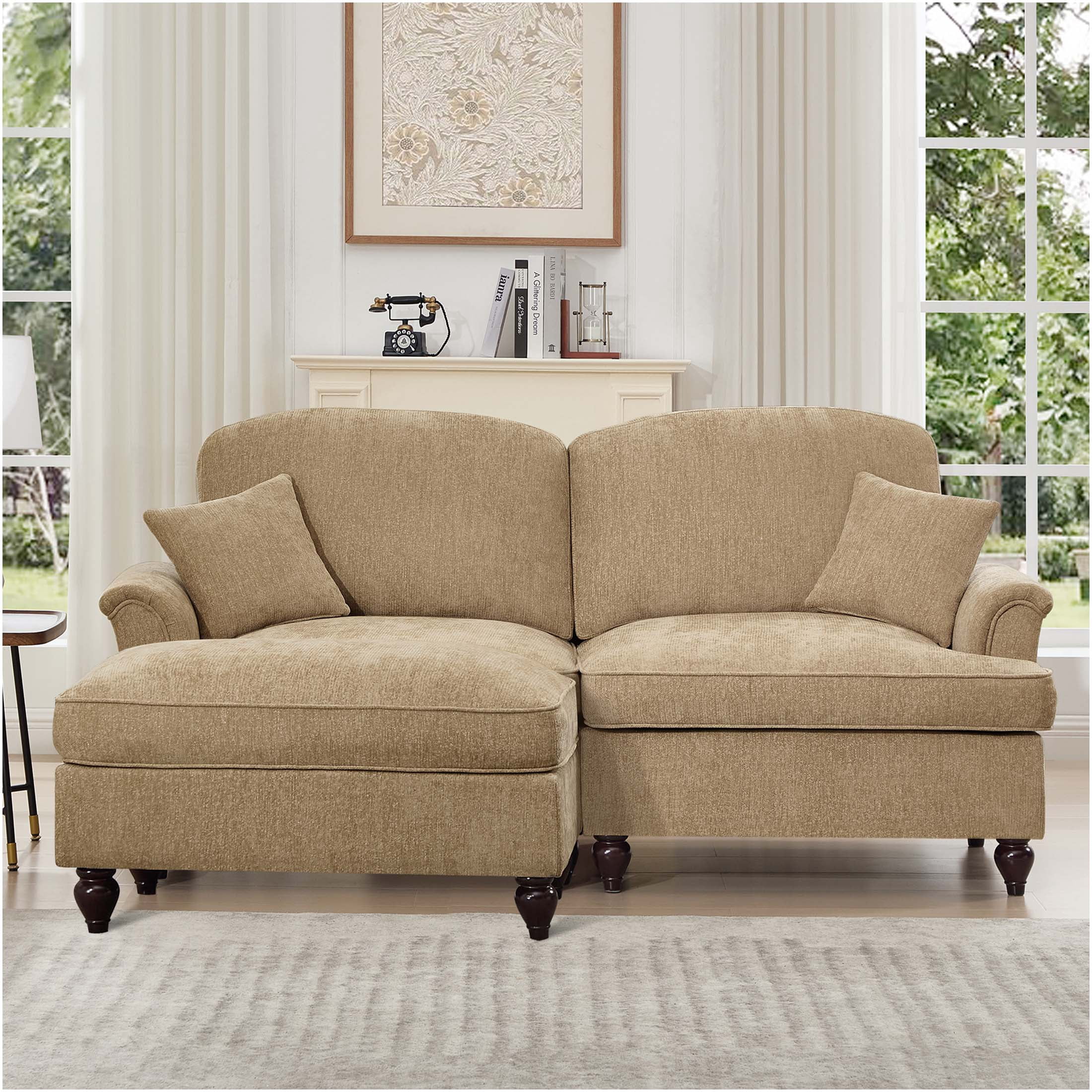 JERFIT Modern L-Shaped Chenille Sofa with Ottoman, Convertible Loveseat ...