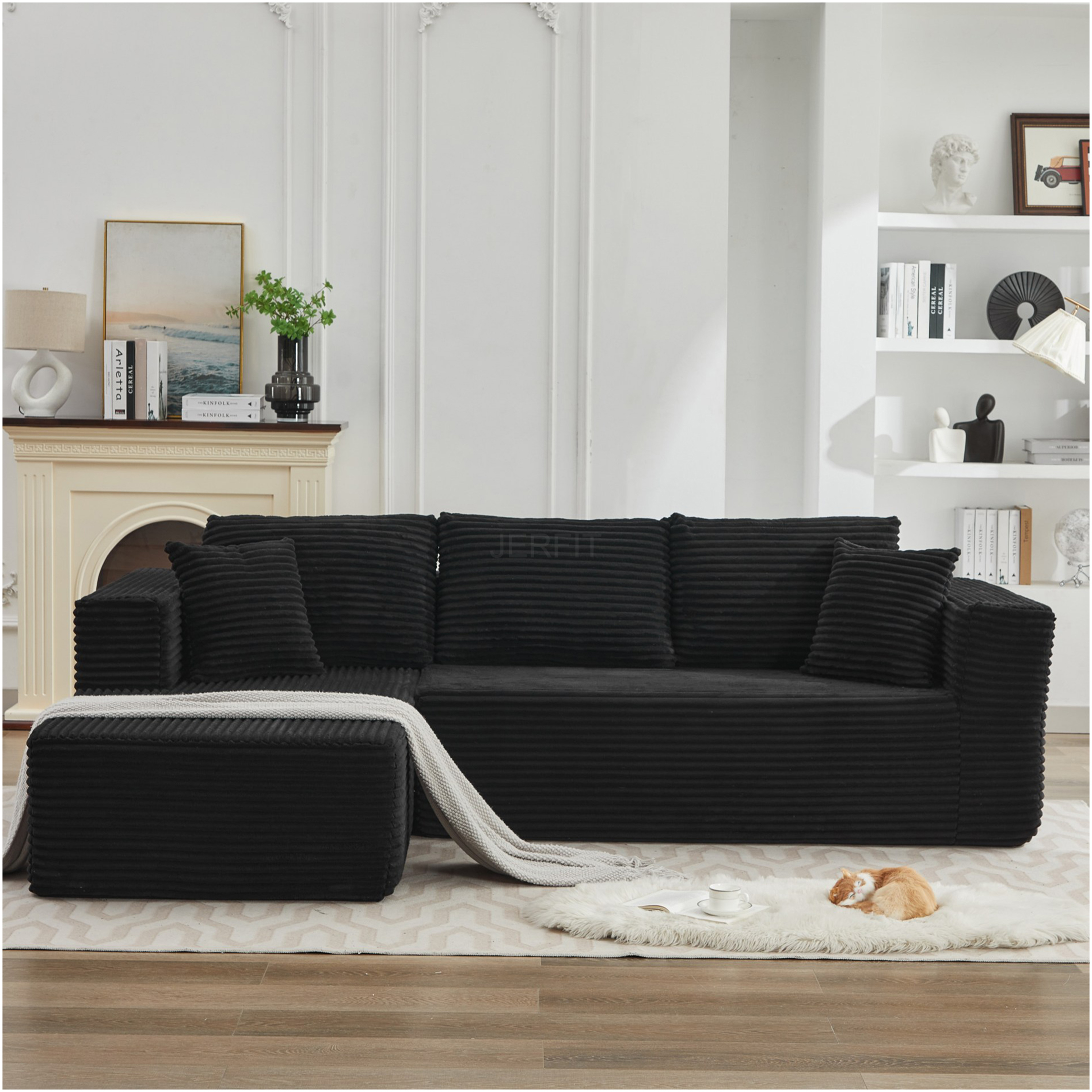 JERFIT Modern L-Shaped Cloud Sectional Sofa with Chaise, Plush Corduroy ...