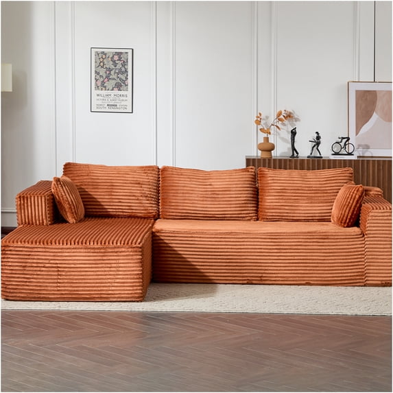 JERFIT Modern L-Shaped Corduroy Sectional Sofa with Chaise, Reversible Cushions, No Assembly Required, Deep Seated Modular Sleeper for Small Space, Brown