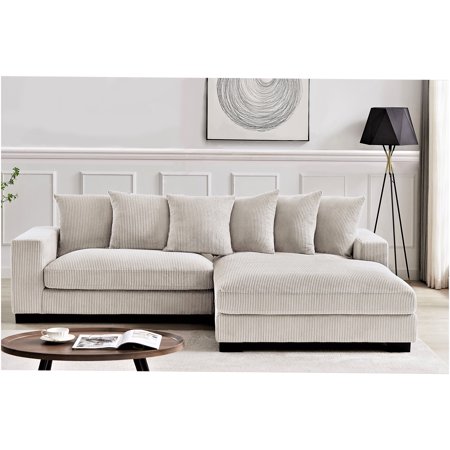 JERFIT Modern L-Shaped Sectional Sofa with Chaise, Plush Corduroy Upholstery, Ivory Large Couch for Living Room, Right Facing Convertible Modular Design