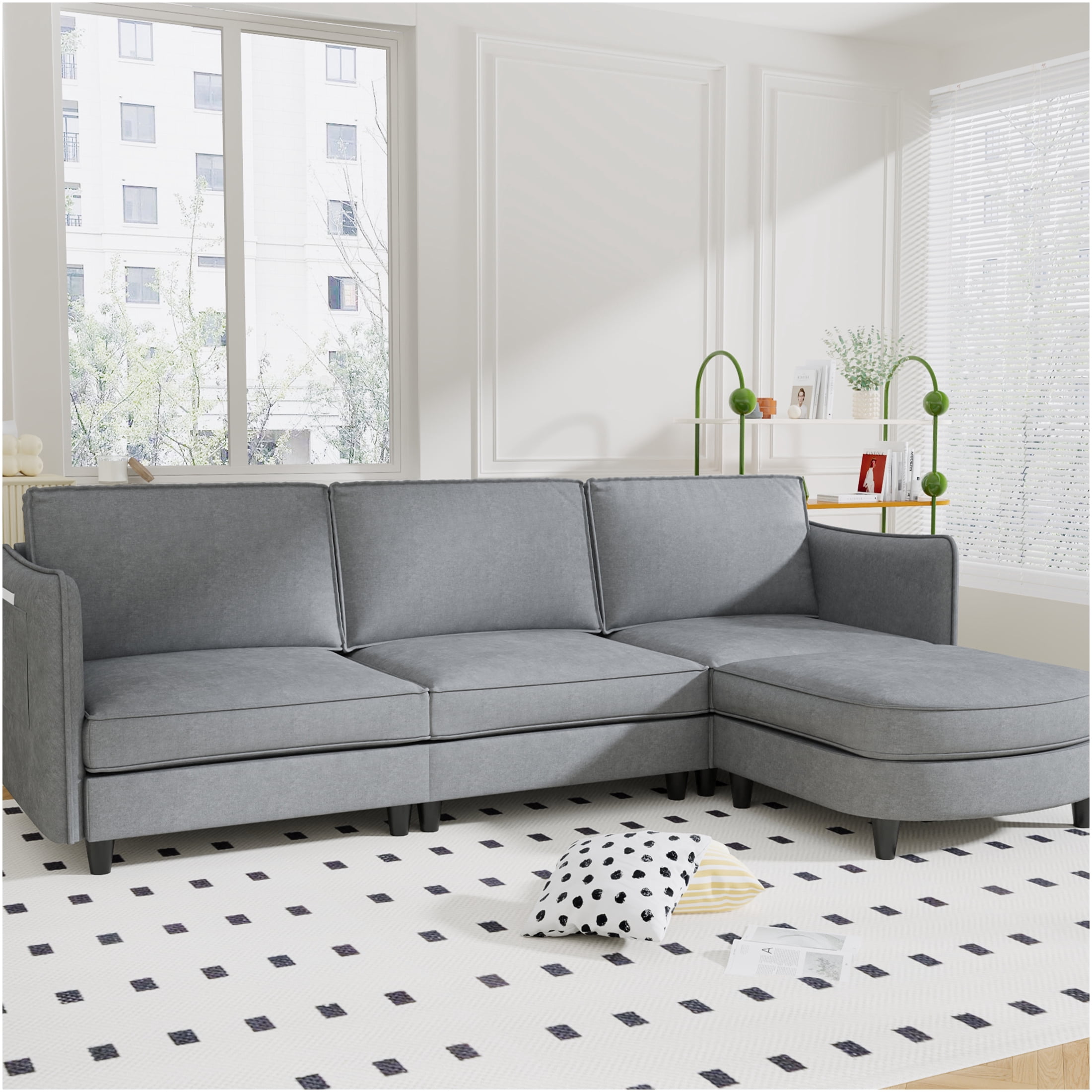 JERFIT Modern L-Shaped Sectional Sofa with Ottoman, Reversible Chaise ...