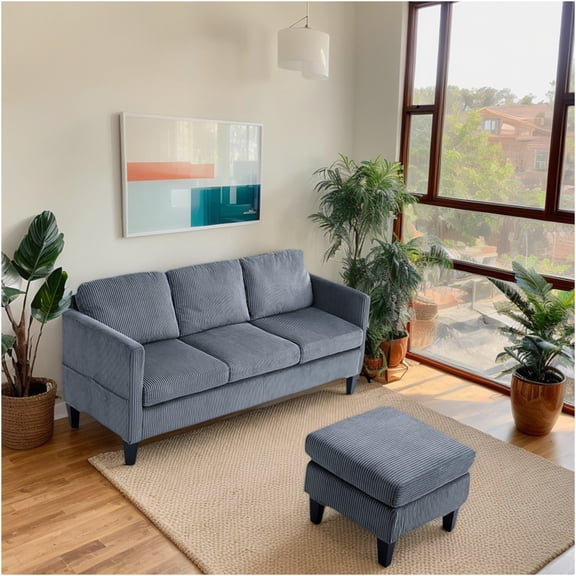 JERFIT Modern L-Shaped Sectional Sofa with Memory Foam, Plush Corduroy Upholstery, Art Deco Style for Living Room & Apartment, Gray