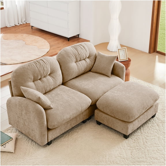 JERFIT Modern L-Shaped Sectional Sofa with Ottoman, Soft Chenille Fabric, Modular Design for Living Room, High-Resilience Foam, Camel Color