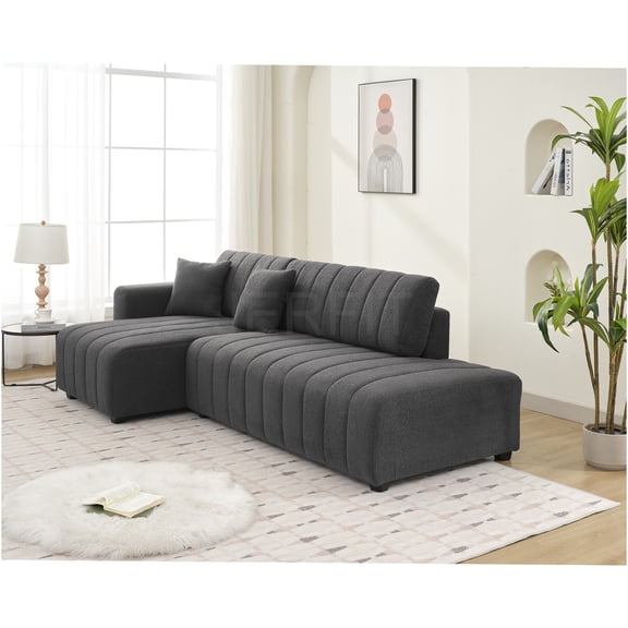 JERFIT Modern L-Shaped Sofa with Reversible Chaise, Dark Gray Fabric Couch, Tufted Upholstery, Plush Foam Seating for Living Room, Apartment