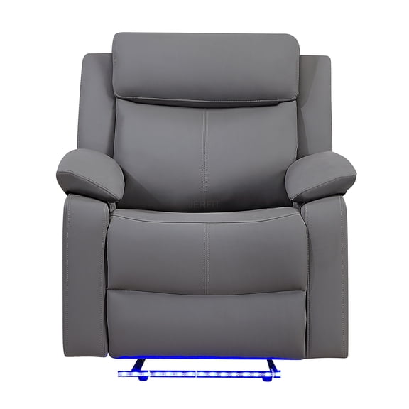 JERFIT Modern LED Glider Recliner Chair with Pillow Top Arms, Manual Recliner for Living Room, Upholstered Fabric Power Motion Sofa, Grey